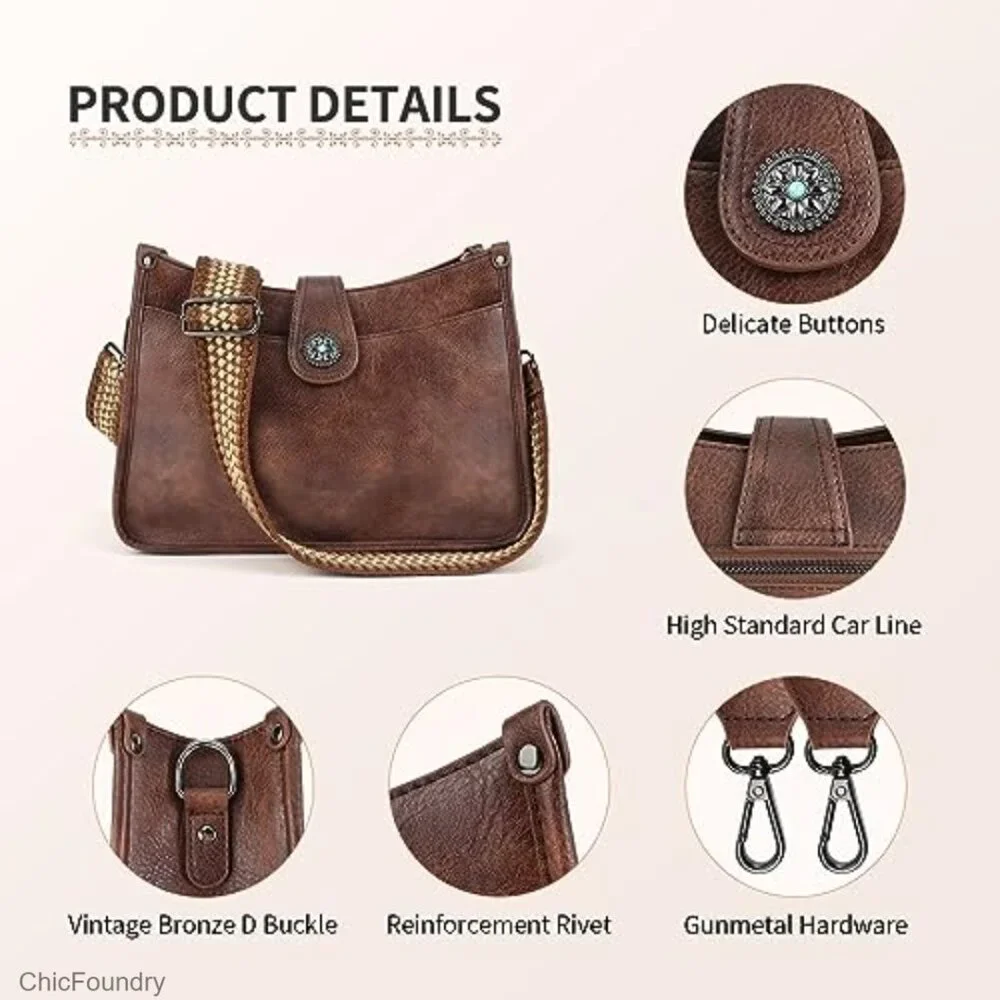 Vegan Leather Hobo Crossbody Bag with 2 Detachable Straps, Large Capacity